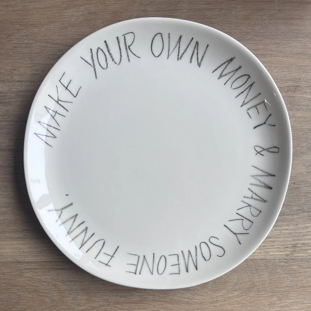 The Detailsmith Medium Handwritten Ceramic Plate ED 2 Money & Marriage