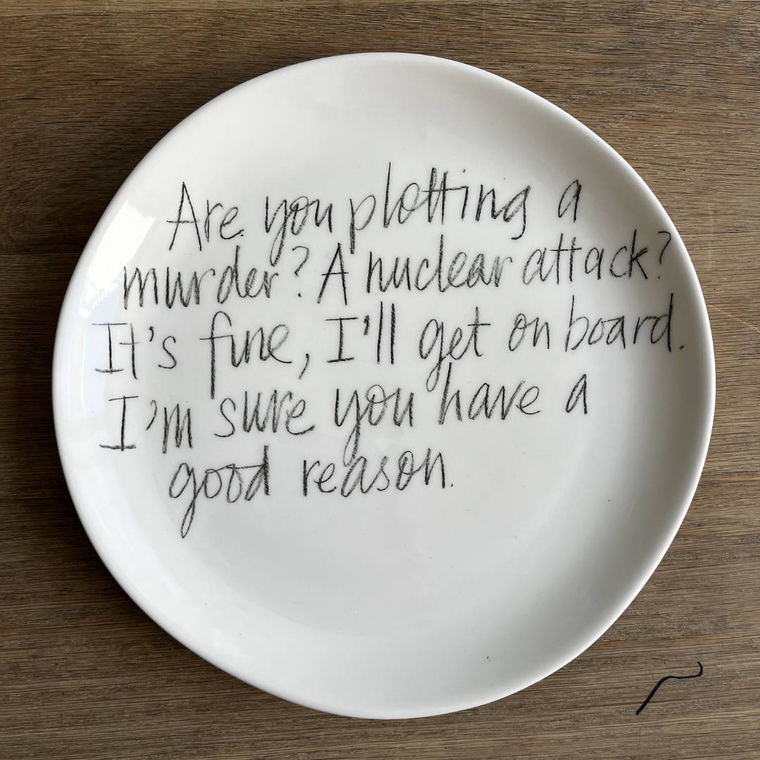 The Detailsmith Medium Handwritten Ceramic Plate Collection ED 2 Plotting a murder