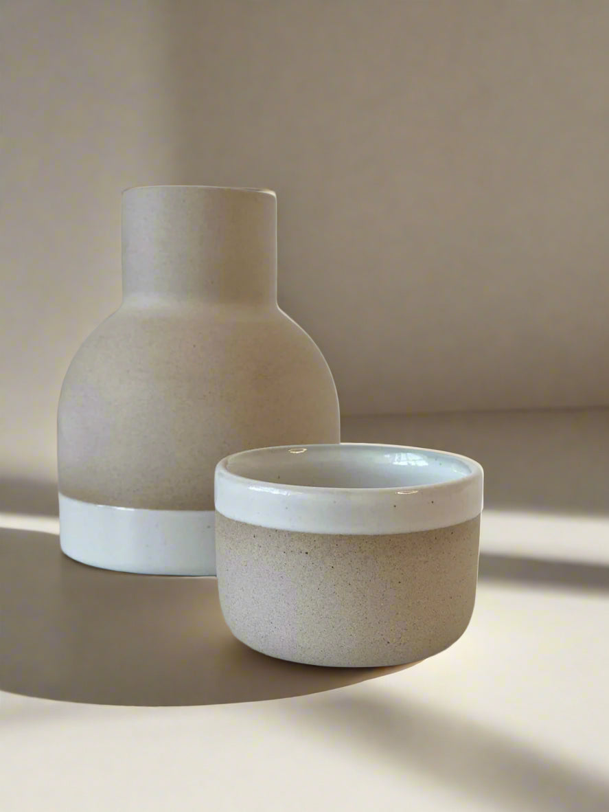 Ash Ceramics Handmade Ceramic Bedside Bottle & Cup Cloud White