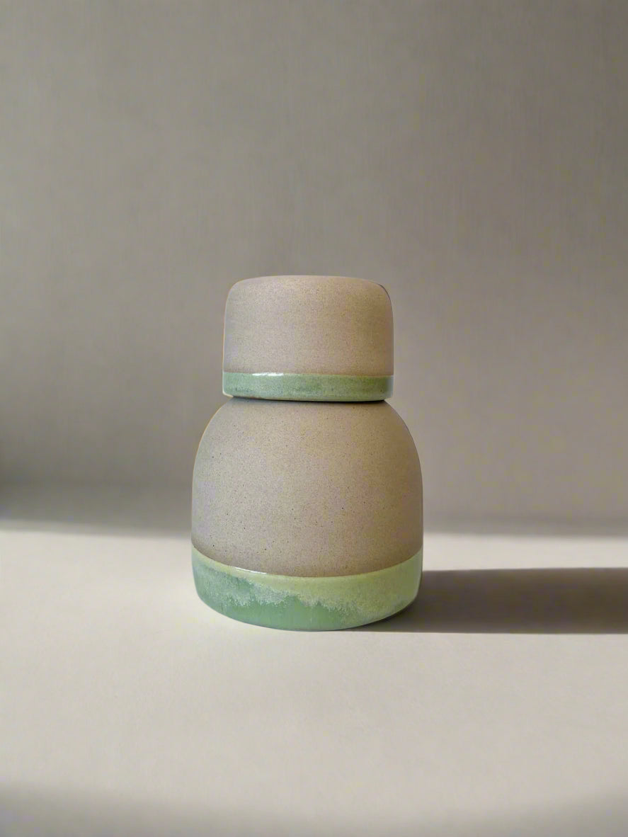 Ash Ceramics Handmade Ceramic Bedside Bottle & Cup Caribbean Green