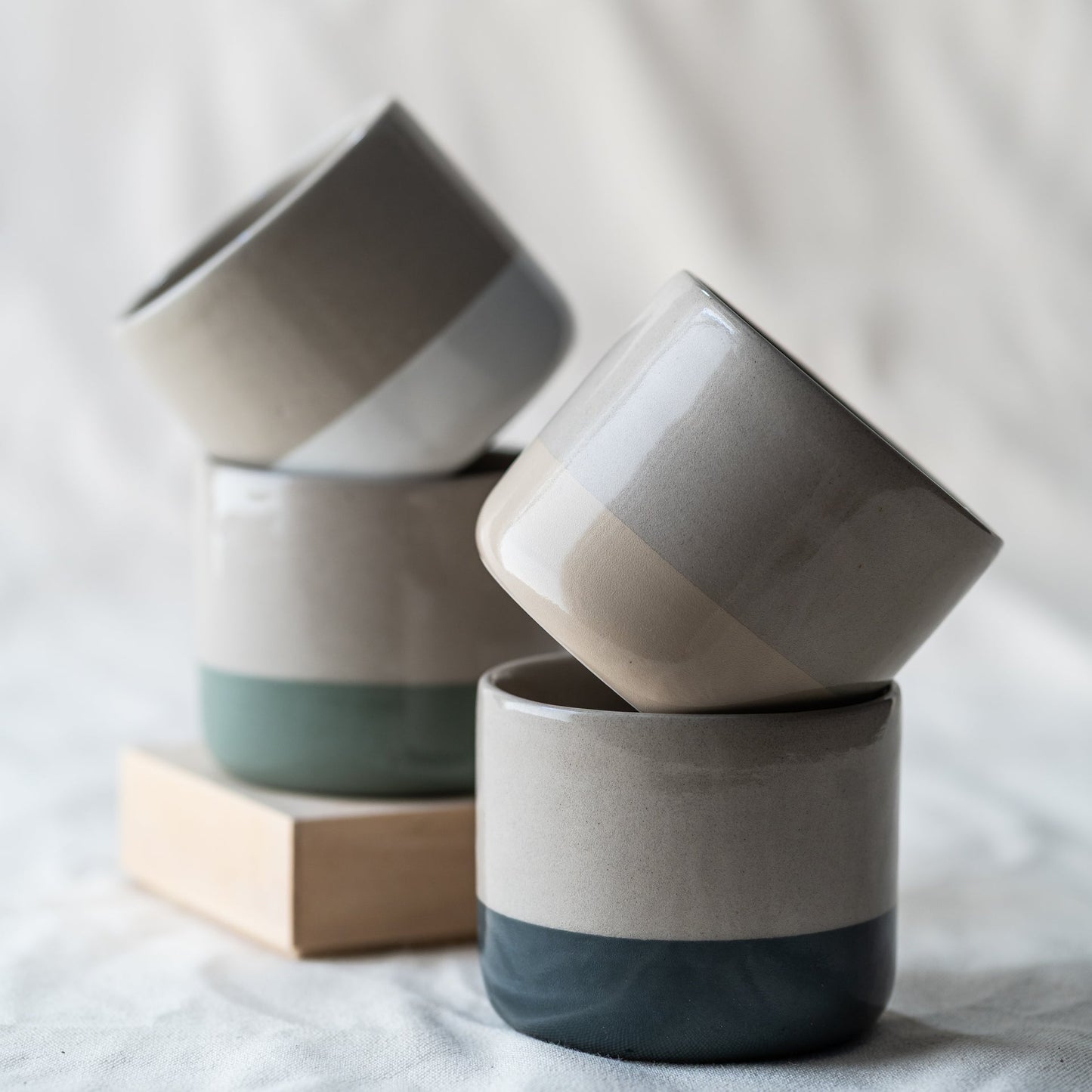 Ash Ceramics Handmade Ceramic Flat White Tumbler Set (4) Mixed