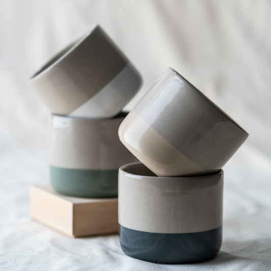 Ash Ceramics Handmade Ceramic Flat White Tumbler Set (4) Mixed