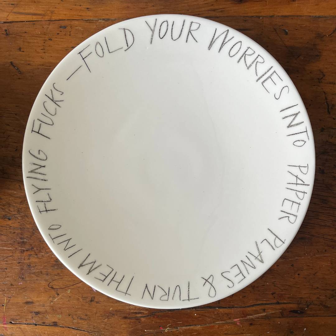 The Detailsmith Large Handwritten Ceramic Plate ED 3 Worries V1