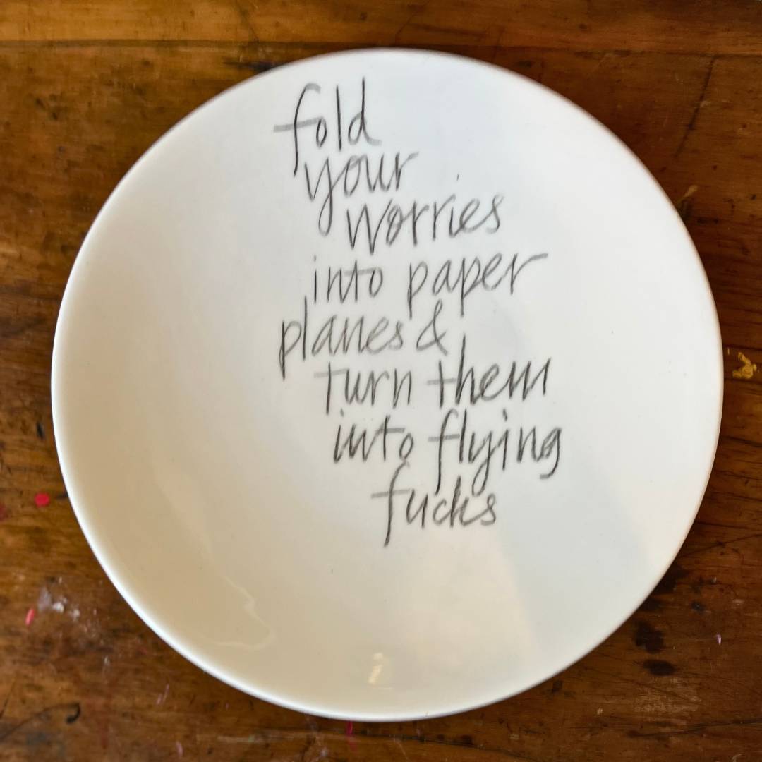 The Detailsmith Large Handwritten Ceramic Plate ED 3 Worries V2
